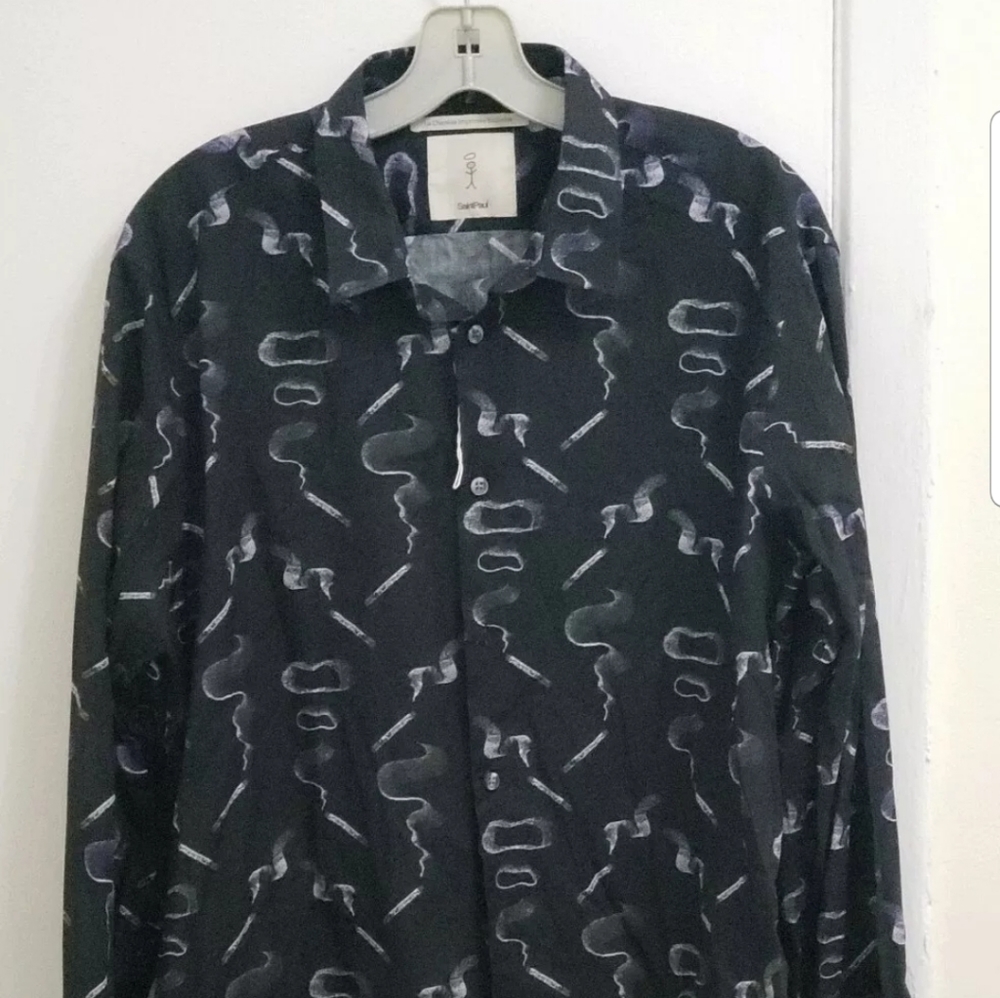 SAINTPAUL MENS CIGGARETE BLACK BUTTON DOWN SHIRT!